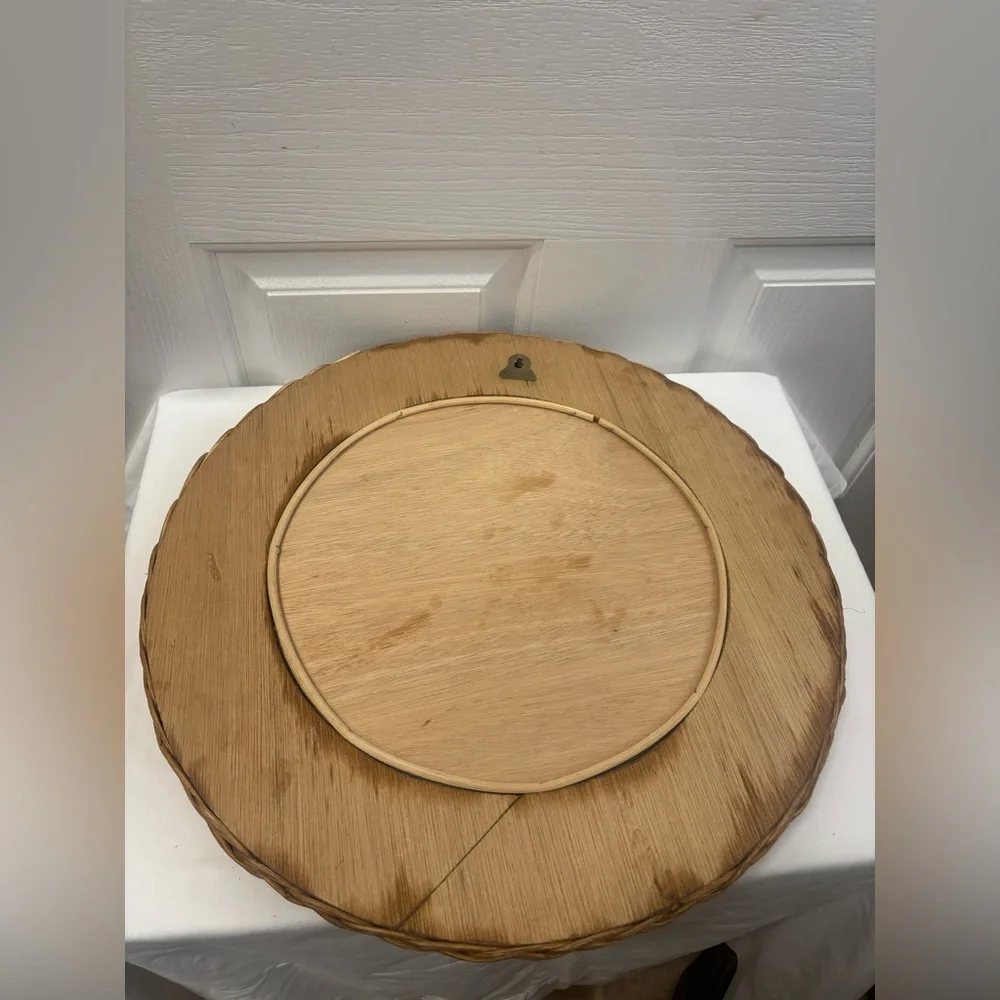 Round Wicker Wall Mirror with Bird Design